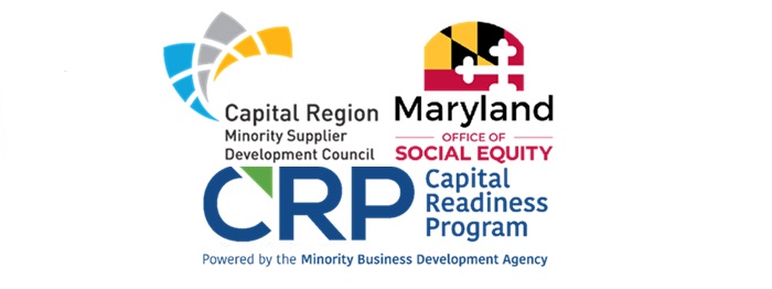 Capital Region Minority Supplier Development Council Logo. Capital Readiness Program Logo.  Maryland Office of Social Equity Logo